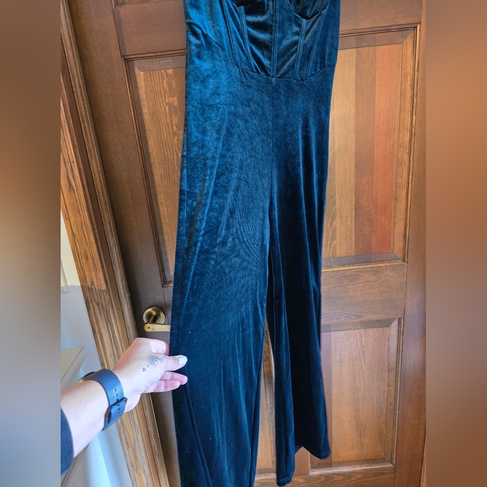 Cider Velvet Jumpsuit in Deep Teal